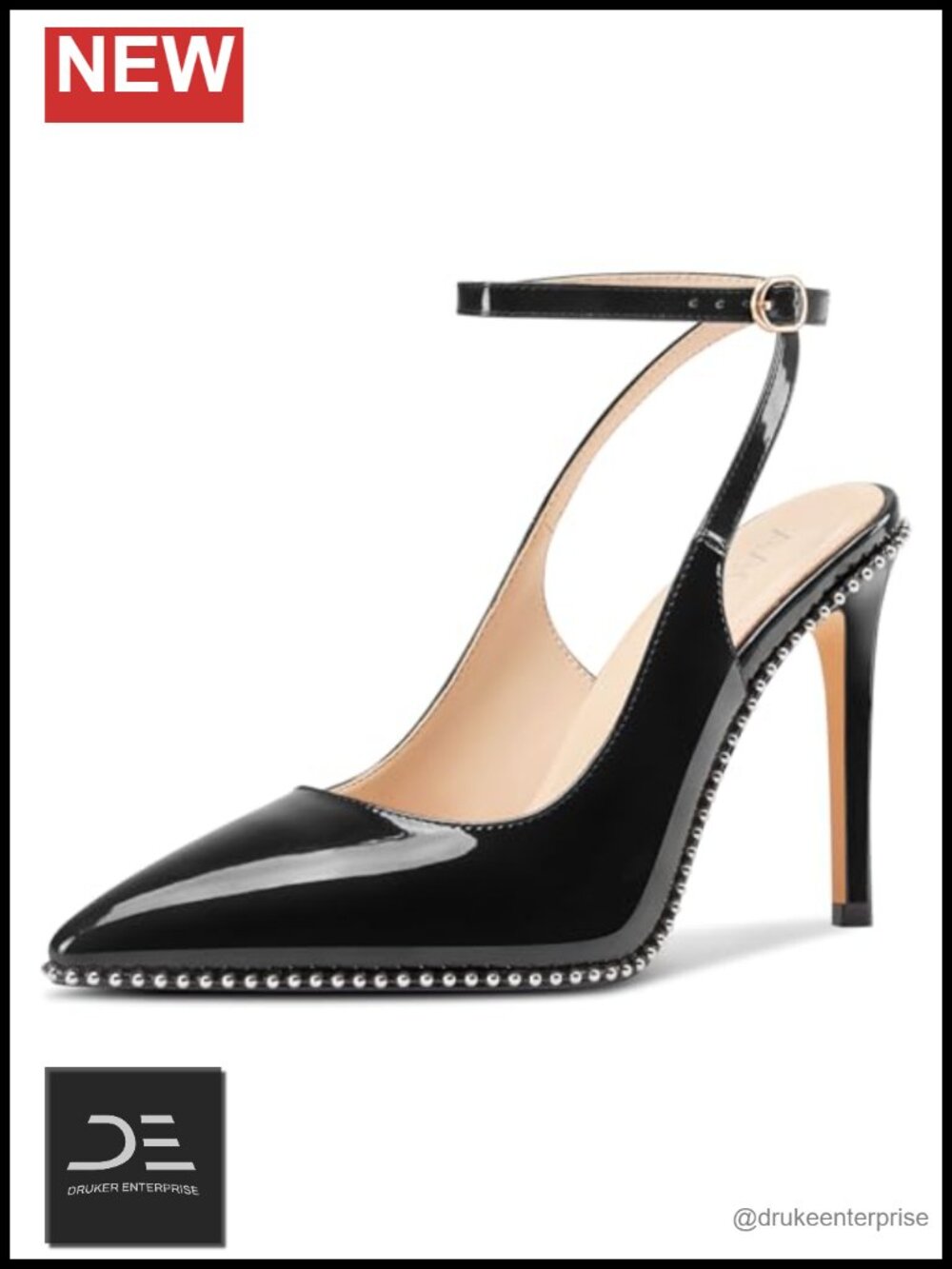 Beaded Slingback Pumps, Patent Leather Stiletto Heels, Pointed Toe Evening Shoes